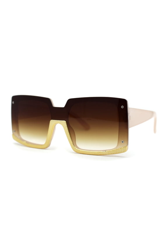 Womens Mod Luxury Squared Chic Plastic Fashion Sunglasses Peach Brown
