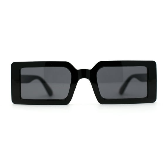 Womens Mod Minimal Rectangle Plastic Sunglasses All Black