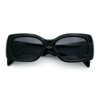 Womens Mod Minimalist Narrow Rectangle Thick Plastic Fashion Sunglasses All Black