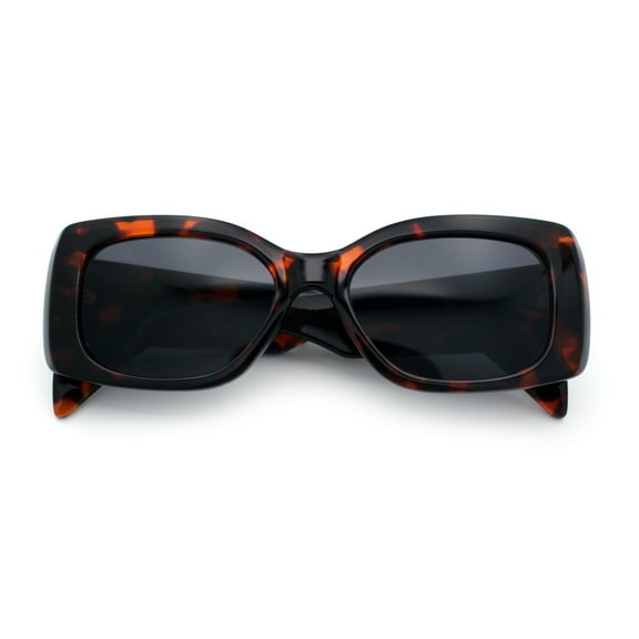 Womens Mod Minimalist Narrow Rectangle Thick Plastic Fashion Sunglasses Tortoise - Black