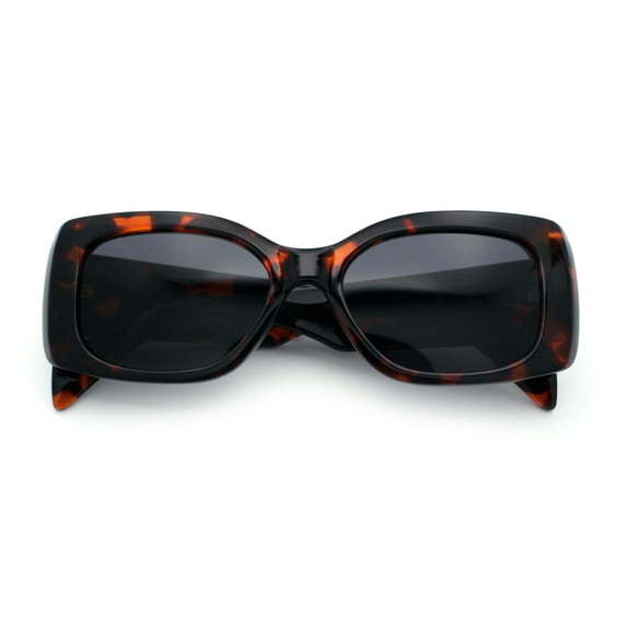 Womens Mod Minimalist Narrow Rectangle Thick Plastic Fashion Sunglasses Tortoise - Black