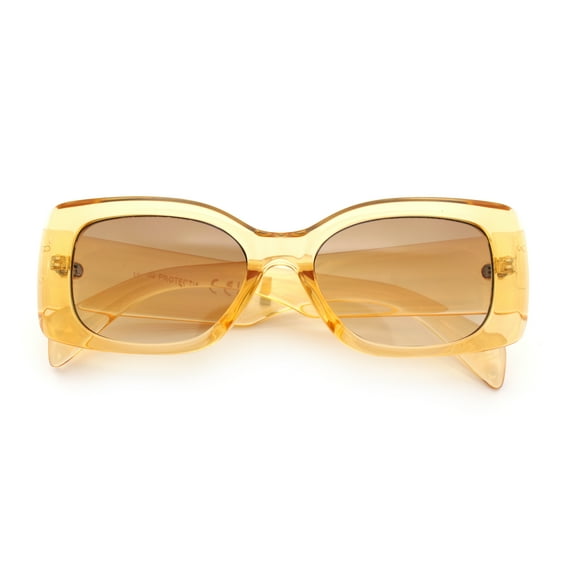 Womens Mod Minimalist Narrow Rectangle Thick Plastic Fashion Sunglasses Yellow Brown