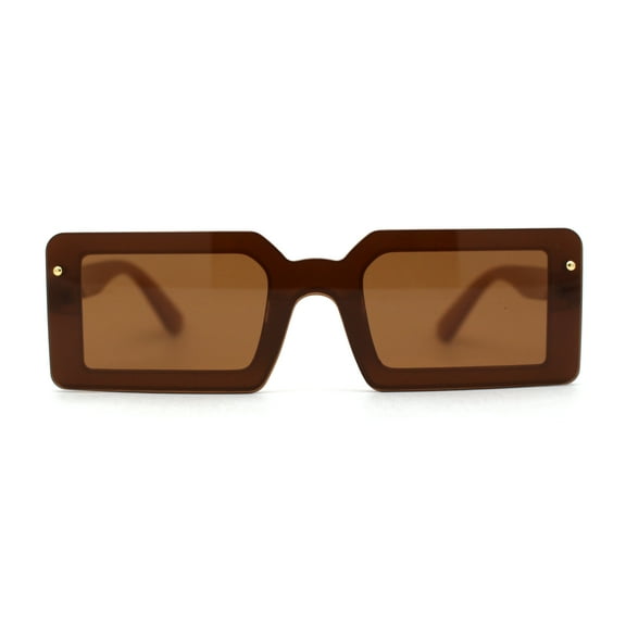 Womens Mod Mono Block Lens Narrow Rectangle Sunglasses Tan Brown