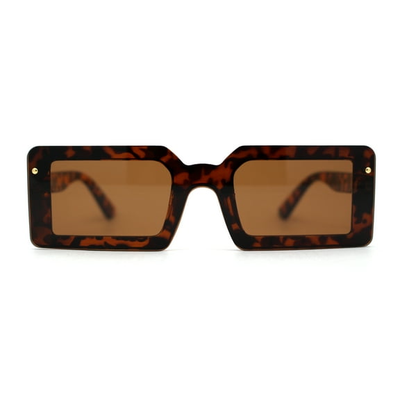 Womens Mod Mono Block Lens Narrow Rectangle Sunglasses Tortoise Brown