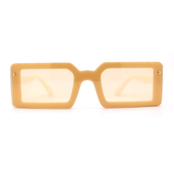 Womens Mod Mono Block Lens Narrow Rectangle Sunglasses White Beige