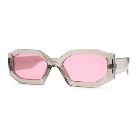 Womens Mod Narrow Octagonal Thick Plastic Retro Sunglasses Slate Pink