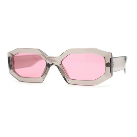 Womens Mod Narrow Octagonal Thick Plastic Retro Sunglasses Slate Pink