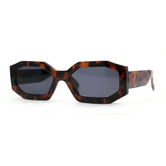 Womens Mod Narrow Octagonal Thick Plastic Retro Sunglasses Tortoise Black