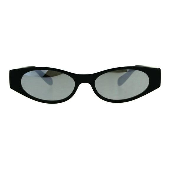Womens Mod Narrow Rectangle Color Mirror Oval Lens Plastic Sunglasses Black Silver