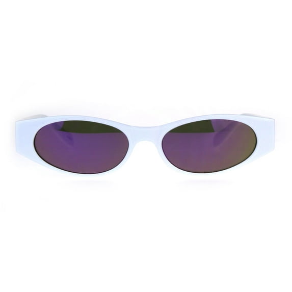 Womens Mod Narrow Rectangle Color Mirror Oval Lens Plastic Sunglasses White Purple