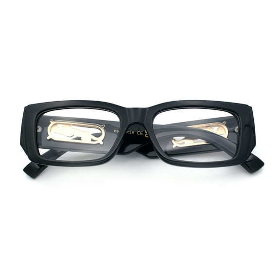 Womens Mod Narrow Rectangle Luxury Jaguar Bling Arm Plastic Sunglasses Black - Clear