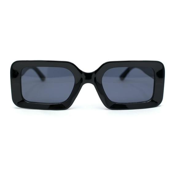 Womens Mod Narrow Rectangle Minimal Fashion Plastic Sunglasses All Black