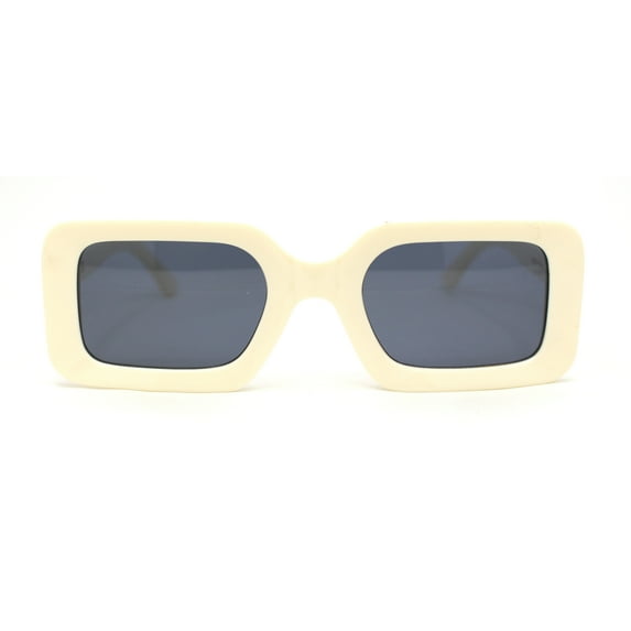 Womens Mod Narrow Rectangle Minimal Fashion Plastic Sunglasses Ivory - Black