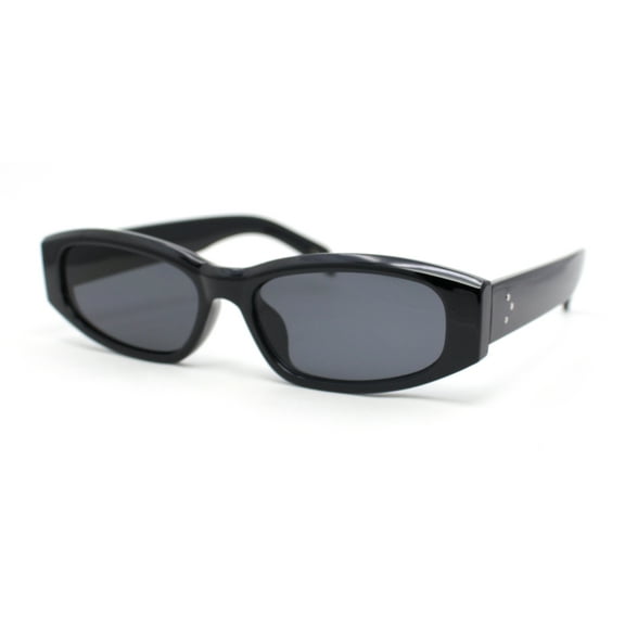 Womens Mod Narrow Rectangle Plastic Retro Sunglasses All Black