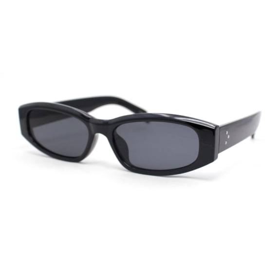 Womens Mod Narrow Rectangle Plastic Retro Sunglasses All Black