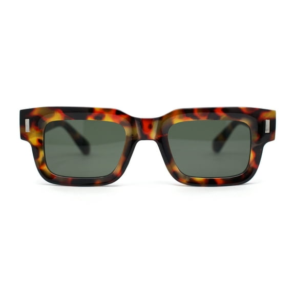 Womens Mod Narrow Rectangle Thick Plastic Horn Rim Sunglasses Tortoise - Green