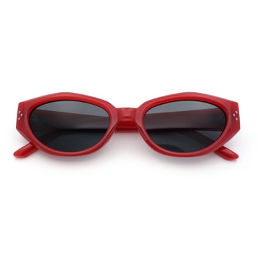Womens Mod Oval Beveled Plastic Angular Fashion Sunglasses Red - Black