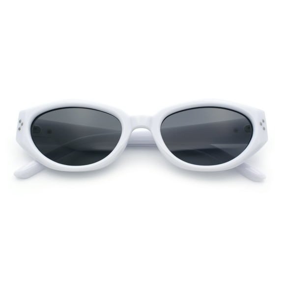 Womens Mod Oval Beveled Plastic Angular Fashion Sunglasses White - Black