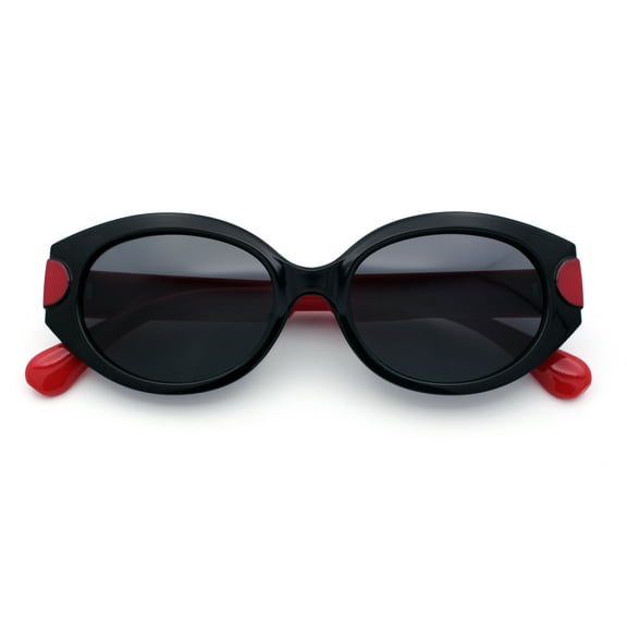 Womens Mod Oval Thick Plastic Fancy Chic Fashion Sunglasses Black Red - Black