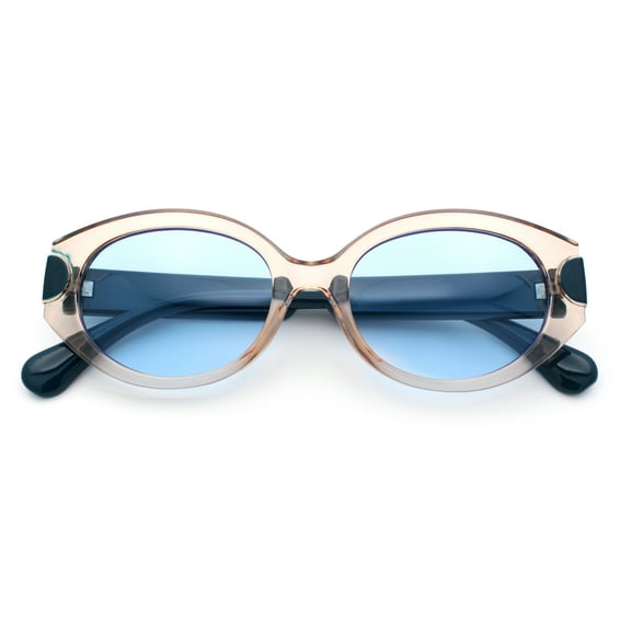 Womens Mod Oval Thick Plastic Fancy Chic Fashion Sunglasses Peach Blue - Blue
