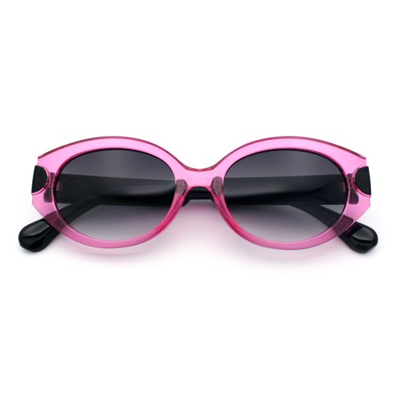 Womens Mod Oval Thick Plastic Fancy Chic Fashion Sunglasses Pink Black - Smoke