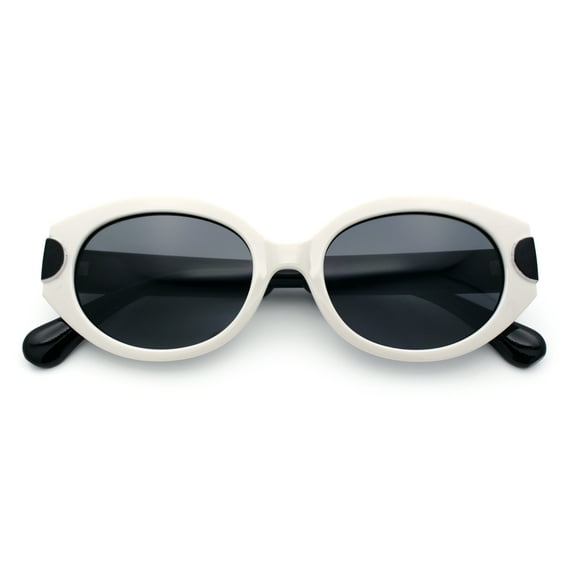 Womens Mod Oval Thick Plastic Fancy Chic Fashion Sunglasses White Black - Black