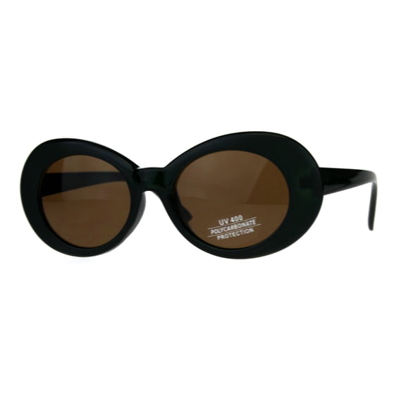 Womens Mod Oval Thick Plastic Round Chic Sunglasses Green Brown