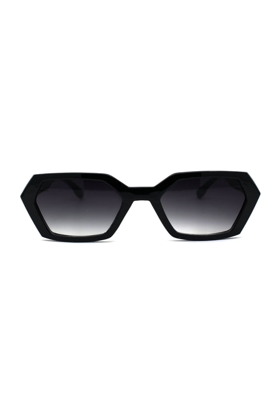 Womens Mod Pentagon Shape Plastic Retro Sunglasses Shiny Black Smoke