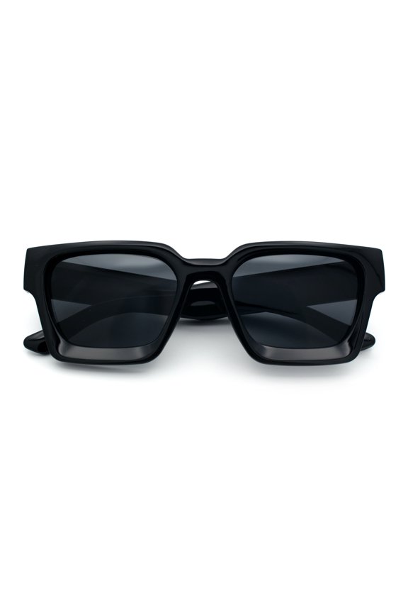 Womens Mod Pop Color Beveled Thick Horn Rim Plastic Fashion Sunglasses All Black
