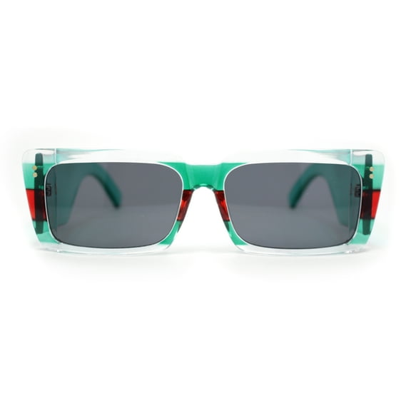 Womens Mod Rectangle Cat Eye Sleek Minimal Plastic Sunglasses Clear Green Red - Black