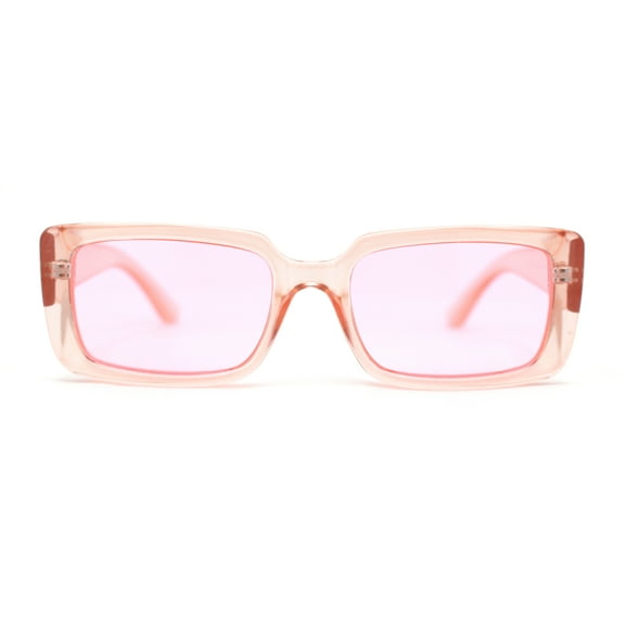Womens Mod Rectangle Chic Fashion Minimal Thick Plastic Sunglasses Peach - Pink