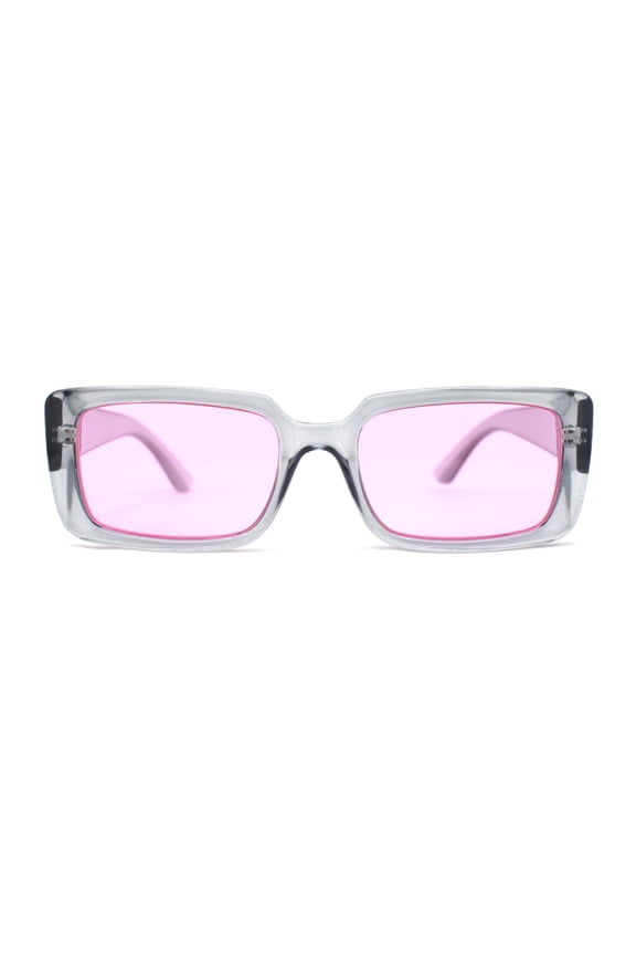 Womens Mod Rectangle Chic Fashion Minimal Thick Plastic Sunglasses Slate - Pink