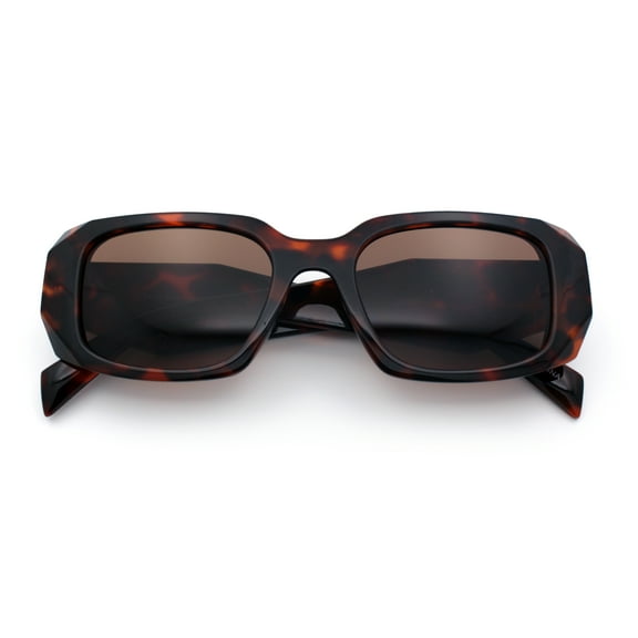 Womens Mod Rectangle Geo Bevel Cut Plastic Fashion Sunglasses Tortoise - Brown