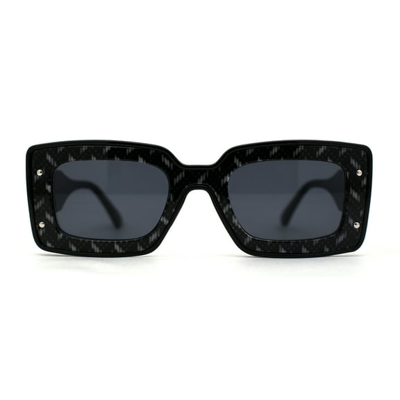 Womens Mod Rectangle Inset Fancy Pattern Frame Sunglasses All Black