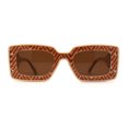 thumbnail image 1 of Womens Mod Rectangle Inset Fancy Pattern Frame Sunglasses Beige Brown, 1 of 4