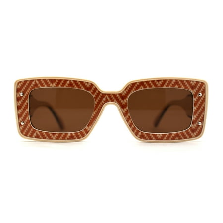 Womens Mod Rectangle Inset Fancy Pattern Frame Sunglasses Beige Brown
