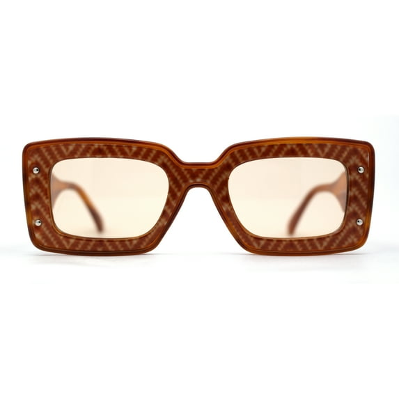 Womens Mod Rectangle Inset Fancy Pattern Frame Sunglasses Brown Light Brown