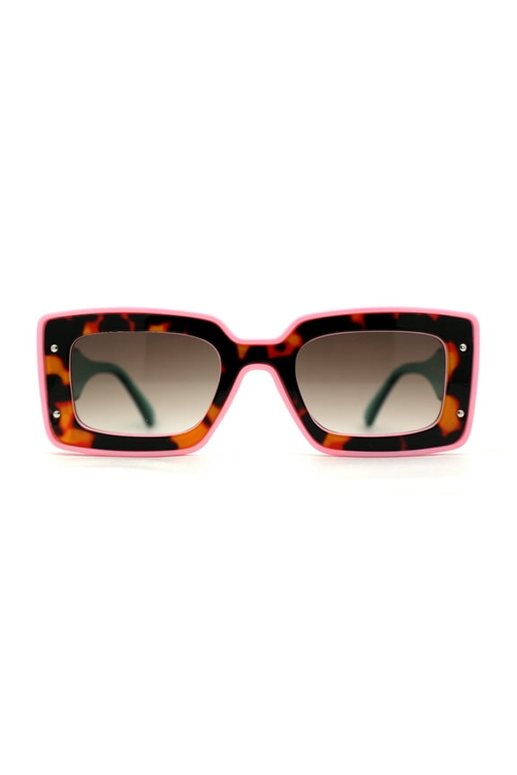 Womens Mod Rectangle Inset Fancy Pattern Frame Sunglasses Pink Green Brown