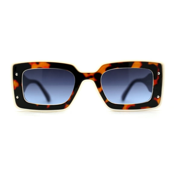 Womens Mod Rectangle Inset Fancy Pattern Frame Sunglasses White Navy