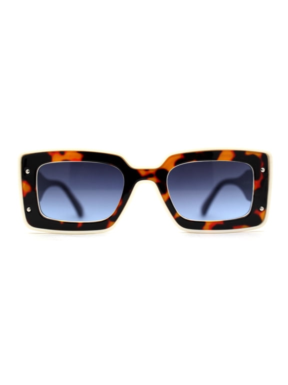 Womens Mod Rectangle Inset Fancy Pattern Frame Sunglasses White Navy