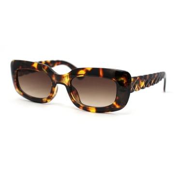 Womens Mod Rectangle Subtle Weave Pattern Arm Sunglasses Tortoise - Brown