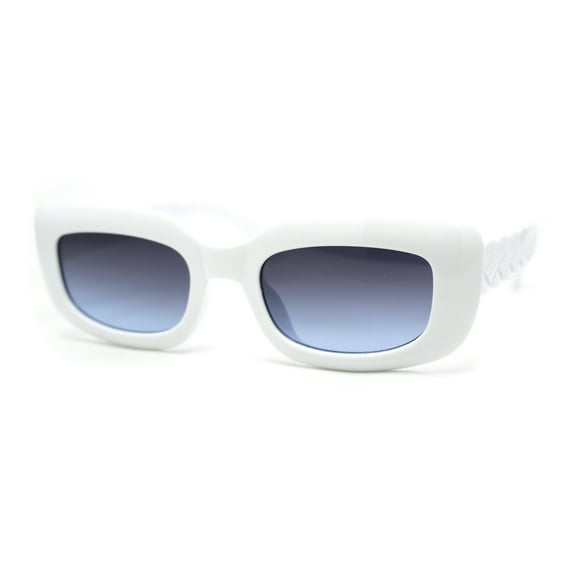 Womens Mod Rectangle Subtle Weave Pattern Arm Sunglasses White - Smoke