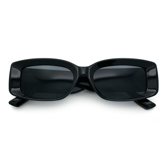 Womens Mod Rectangle Thick Beveled Plastic Minimal Fashion Sunglasses All Black