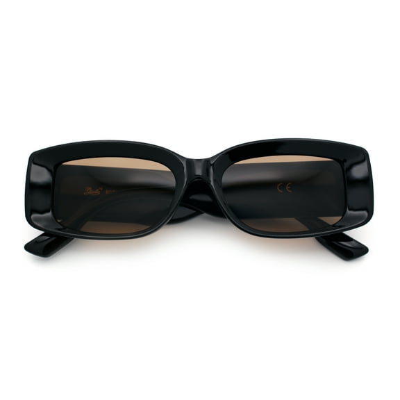 Womens Mod Rectangle Thick Beveled Plastic Minimal Fashion Sunglasses Black - Brown