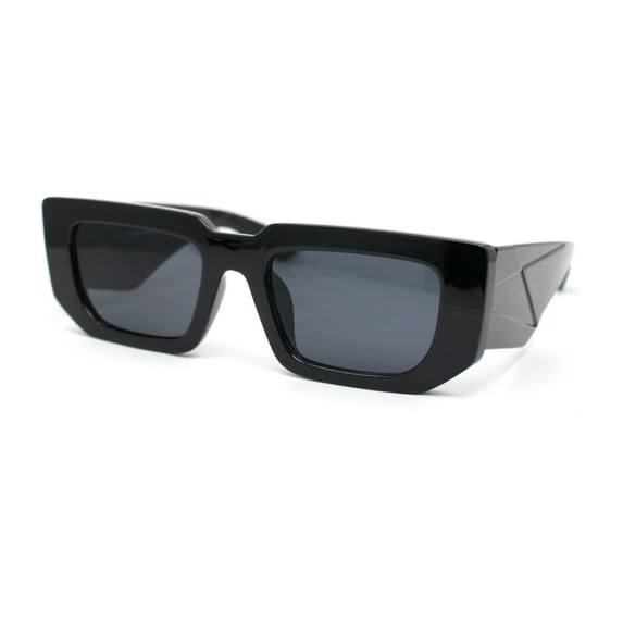 Womens Mod Rectangle Thick Plastic Fashion Sunglasses All Black