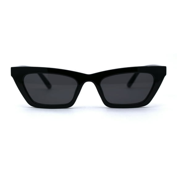 Womens Mod Rectangular Cat Eye Horn Rim Sunglasses All Black