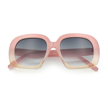 Womens Mod Retro Oversized Thick Plastic Minimal Designer Sunglasses Pink Beige - Smoke