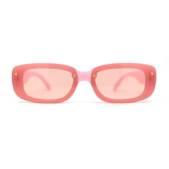 Womens Mod Rimless Rectangle Plastic Trendy Sunglasses All Pink