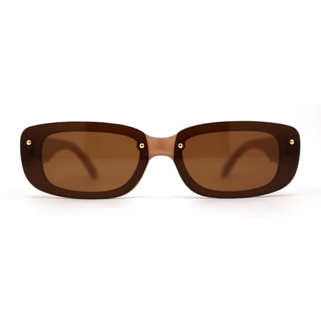 Womens Mod Rimless Rectangle Plastic Trendy Sunglasses Tan Brown