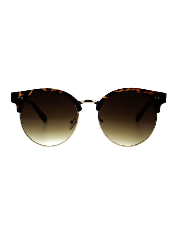 Womens Mod Round Half Rim Hipster Designer Sunglasses Tortoise Brown